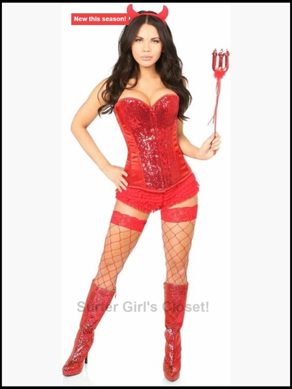 Steel Boned Corset Costume Set with Devil Horns Pitchfork